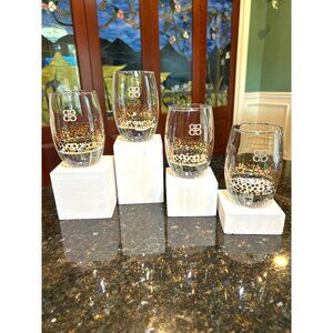 Vintage Baileys Irish Cream Gold Dot Confetti Lowball Glasses.